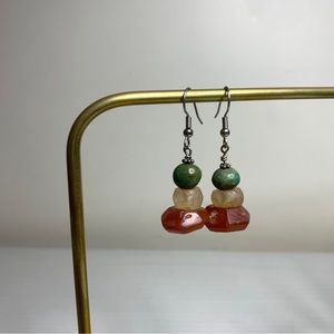 Handmade glass and stone trio earrings